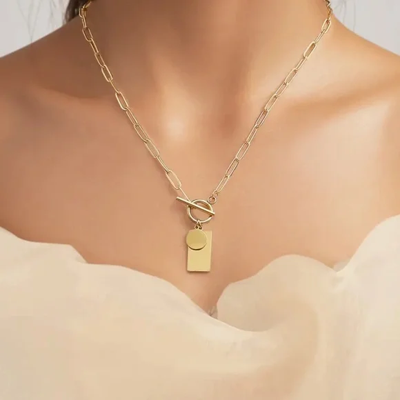 18k gold plated necklace modern elegant boho chain pendent classic style - Picture 4 of 5